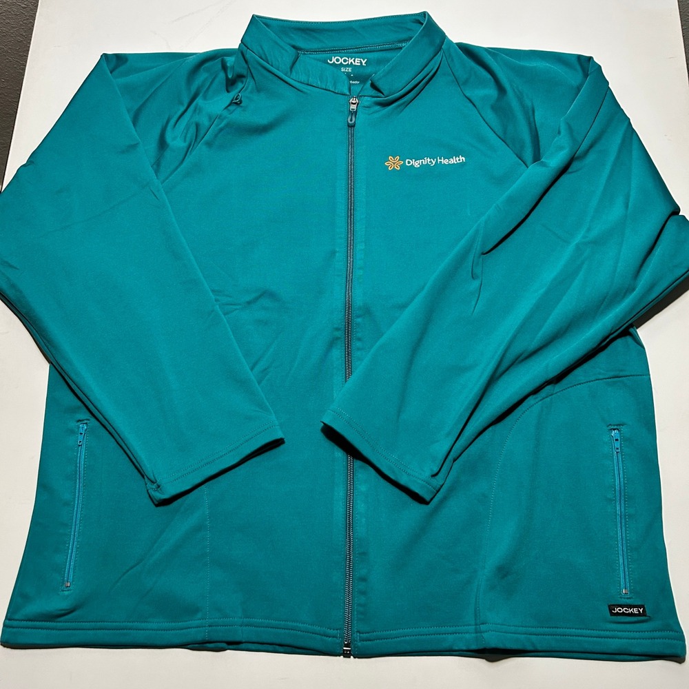 Jockey Scrub Jacket Teal Full Zip Dignity Health Logo Mock Neck Womens XL